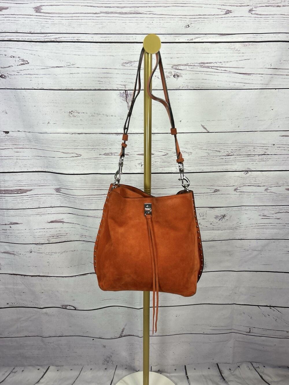 Rebecca Minkoff Darren Small Studded Suede Shoulder Bag Rust Orange Rare